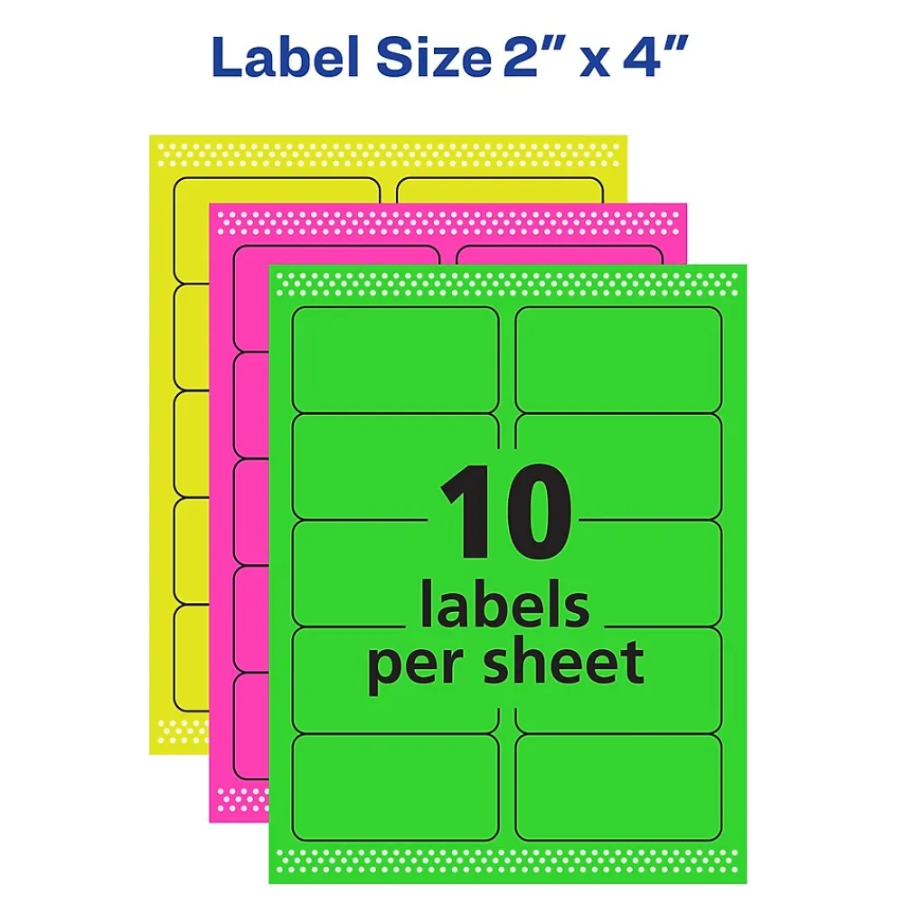 New Avery Sure Feed Laser Shipping Labels, 2" x 4", Assorted Neon: Green, Pink, Yellow, 150 Labels/Pack (5978)
