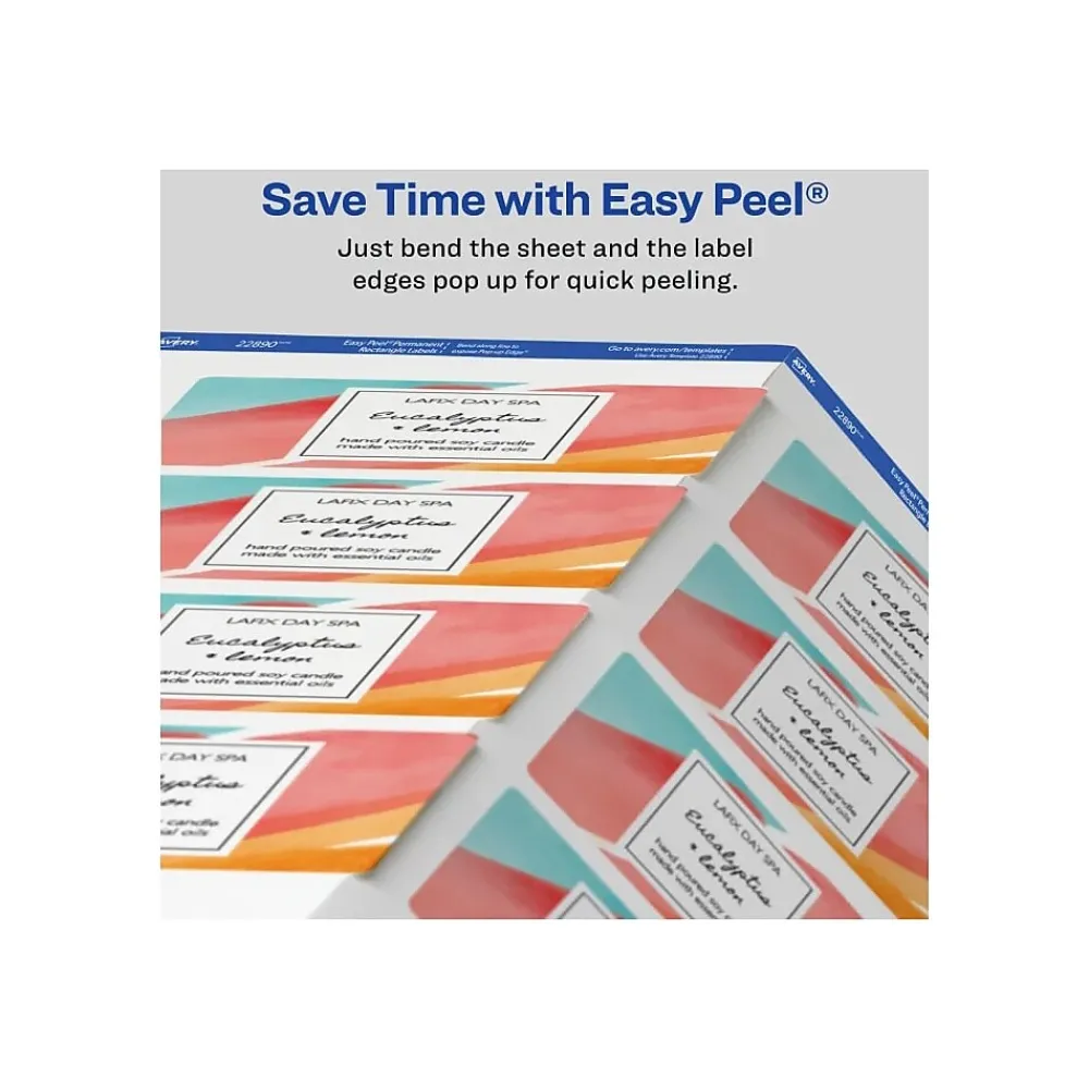 Labels|Avery Sure Feed Laser/Inkjet Rectangle Labels, 2" x 3", Glossy White, 80 Labels/Pack (22890)