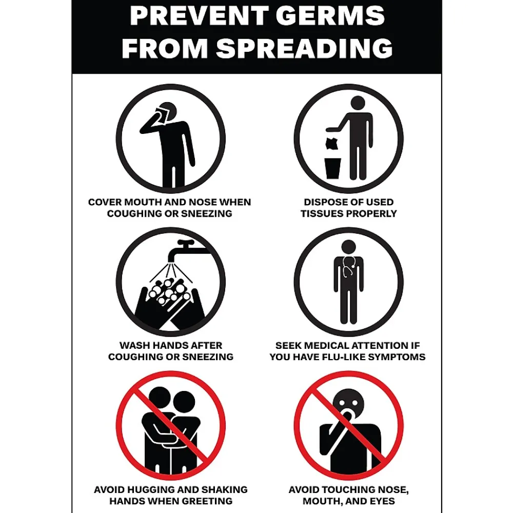 Avery Surface Safe "Prevent Germs from Spreading" Preprinted Wall Decals, 7" x 10", White/Black, 5/Pack (83174)