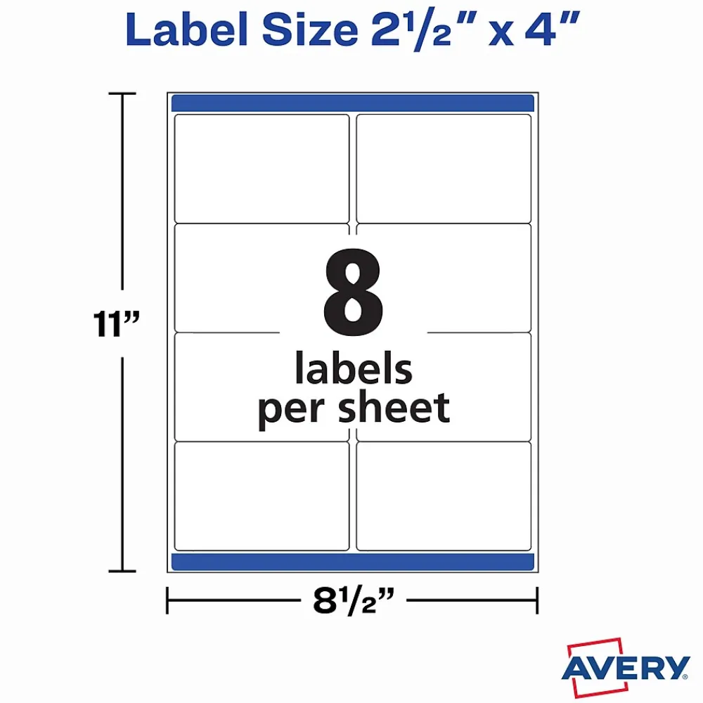 New Avery TrueBlock Laser Shipping Labels, 2-1/2" x 4", White, 800 Labels/Box (5817)