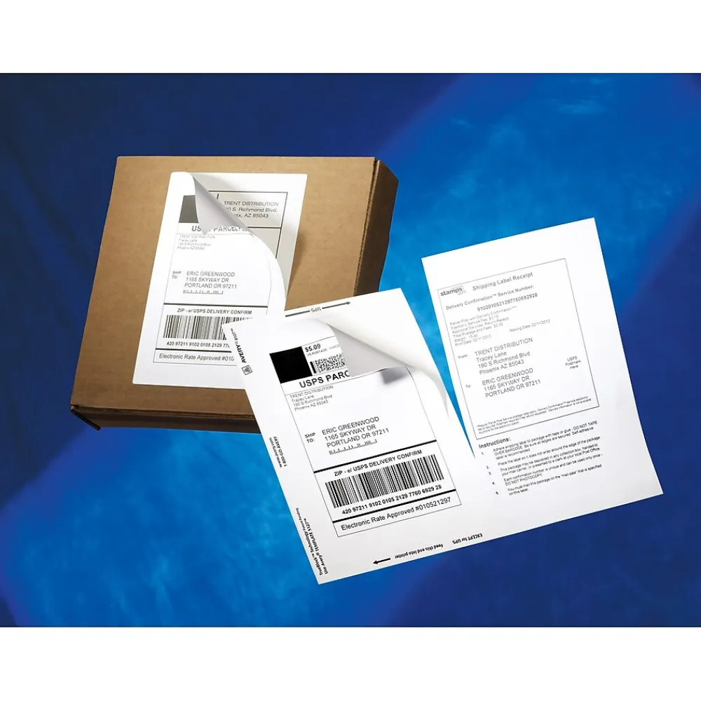 Best Avery TrueBlock Laser Shipping Labels with Paper Receipts, 5-1/16" x 7-5/8", White, 50 Labels/Box (5127)