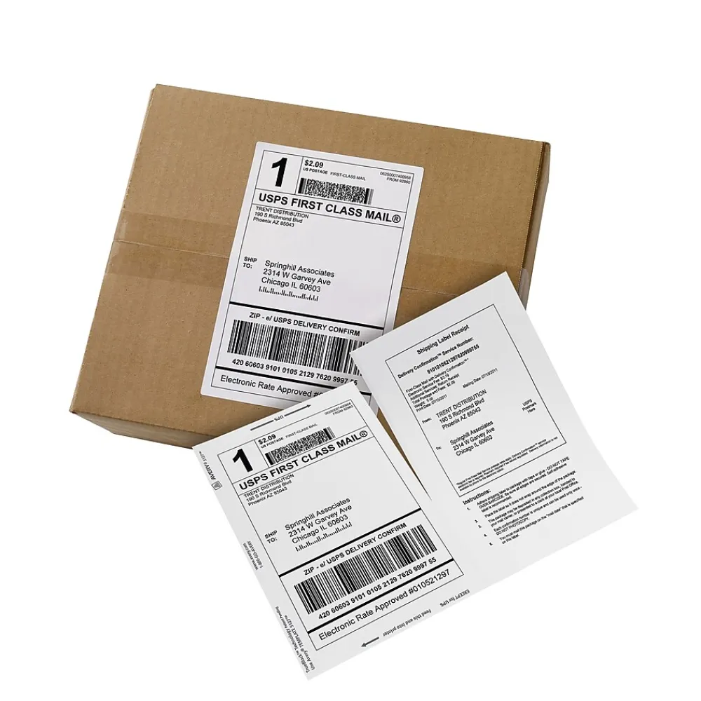 Best Avery TrueBlock Laser Shipping Labels with Paper Receipts, 5-1/16" x 7-5/8", White, 50 Labels/Box (5127)