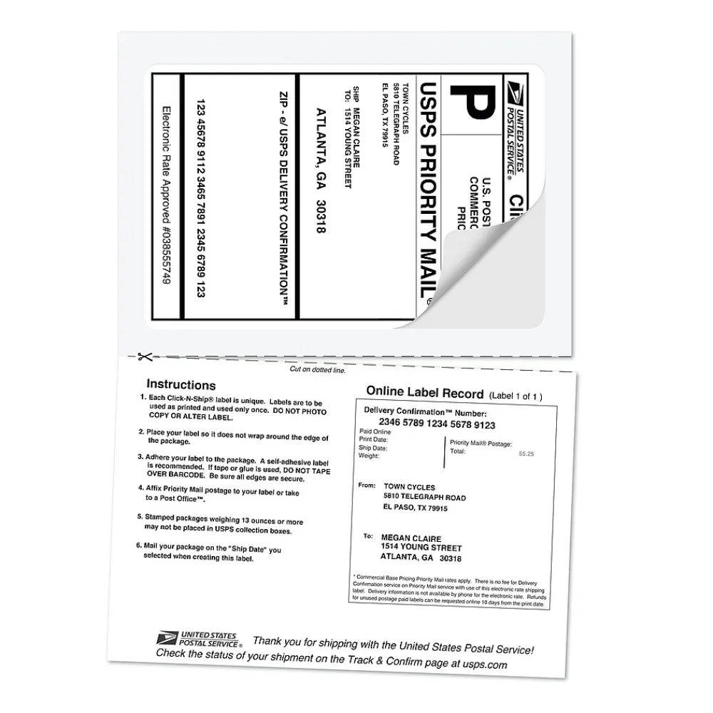 Best Avery TrueBlock Laser Shipping Labels with Paper Receipts, 5-1/16" x 7-5/8", White, 50 Labels/Box (5127)