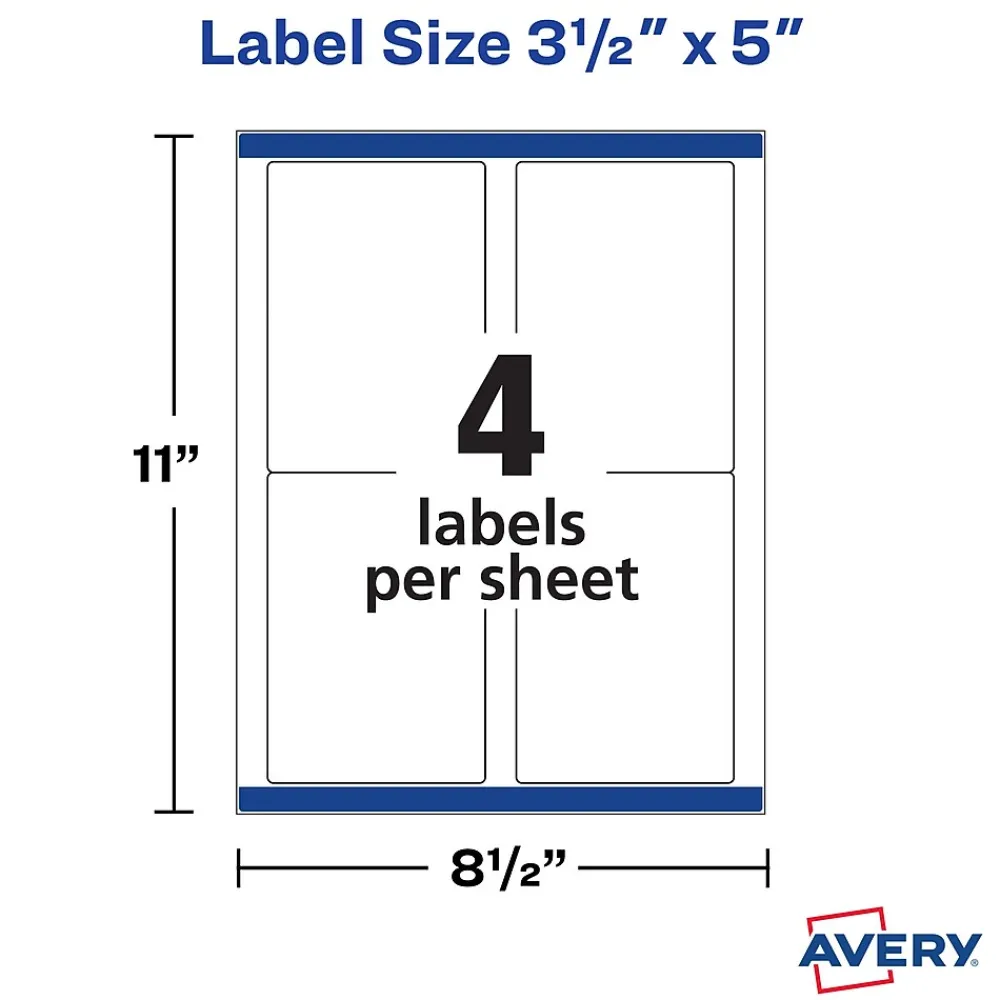 Outlet Avery TrueBlock Laser Shipping Labels, 3-1/2" x 5", White, 400 Labels/Box (5168)