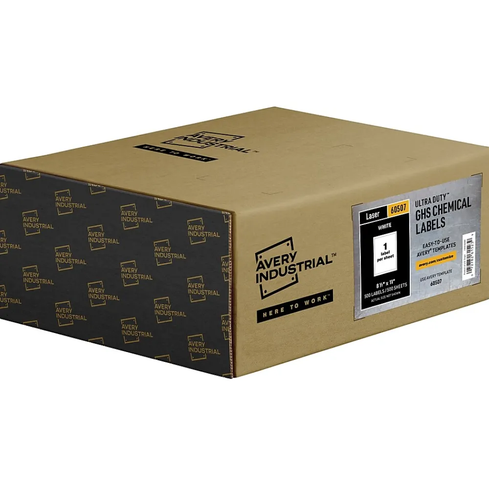 Outlet Avery UltraDuty Waterproof Laser GHS Chemical Labels, 8-1/2" x 11", White, 500 Labels/Box (60507)