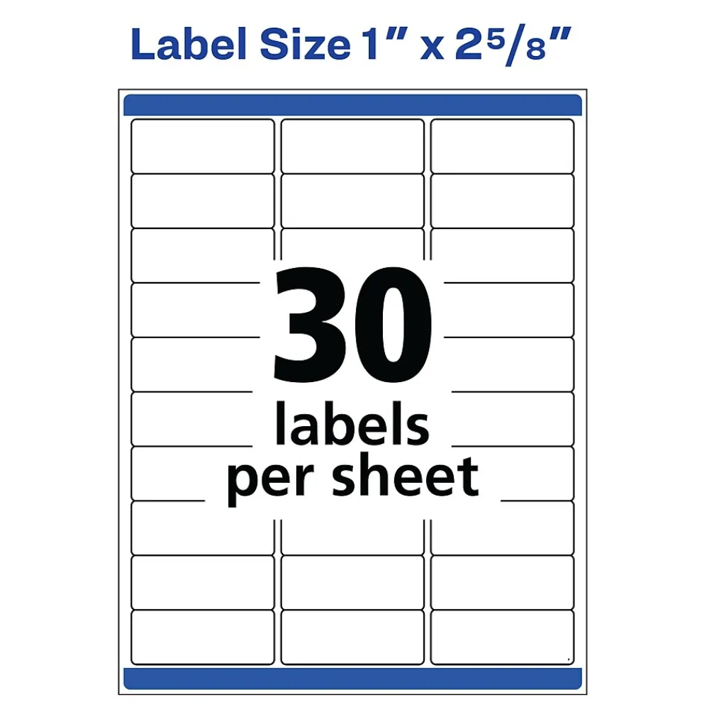 Best Avery Waterproof Laser Address Labels, 1" x 2-5/8", Matte White, 1,500 Labels/Box (5520)
