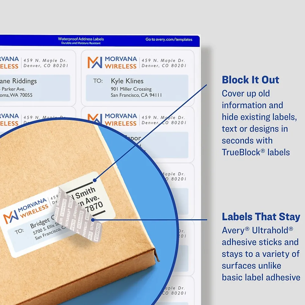 Discount Avery Waterproof Laser Shipping Labels, 5-1/2" x 8-1/2", Matte White, 100 Labels/Box (5526)