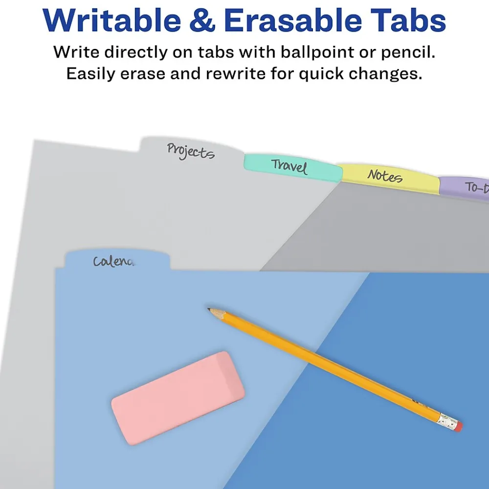 Dividers|Avery Write & Erase Pocket Plastic Dividers, 5 Tabs, Multicolor (16176)