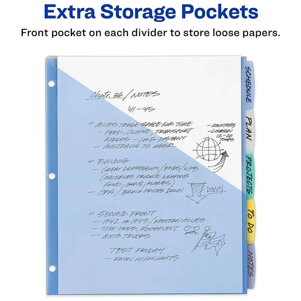 Dividers|Avery Write & Erase Pocket Plastic Dividers, 5 Tabs, Multicolor (16176)