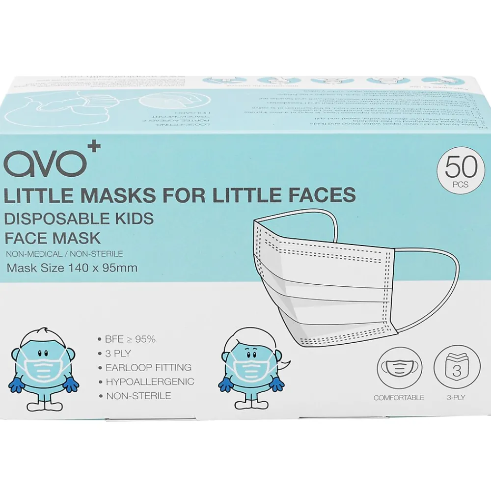 AVO+ 3-ply Disposable Face Mask, Kids', Blue, 50/Box (SMN200055)