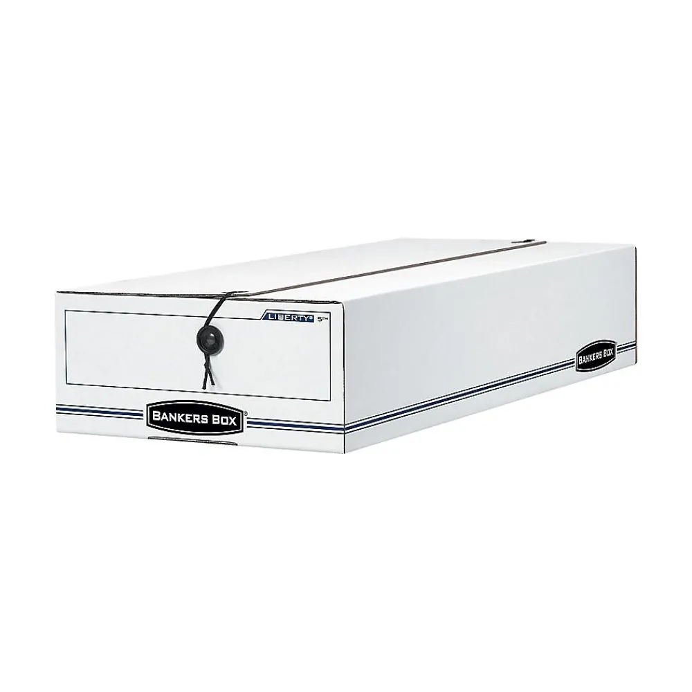 File Storage|Bankers Box® Bankers Box Liberty Corrugated File Storage Boxes, String & Button Closure, Check & Form Size, White/Blue, 12/Carton (00005)