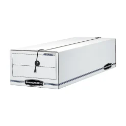 File Storage|Bankers Box® Bankers Box Liberty Corrugated File Storage Boxes, String & Button Closure, Check & Form Size, White/Blue, 12/Carton (00018)