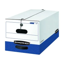 File Storage|Bankers Box® Bankers Box Liberty Heavy-Duty Corrugated File Storage Boxes, String & Button, Letter Size, White/Blue, 12/Carton (00011)