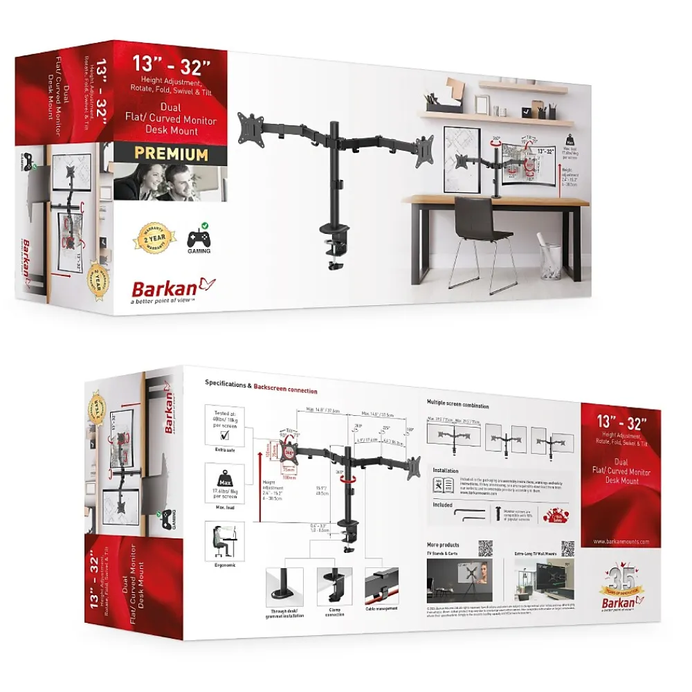 Outlet Barkan Adjustable Dual Arms, Up to 32" Monitor, Black (M142T)
