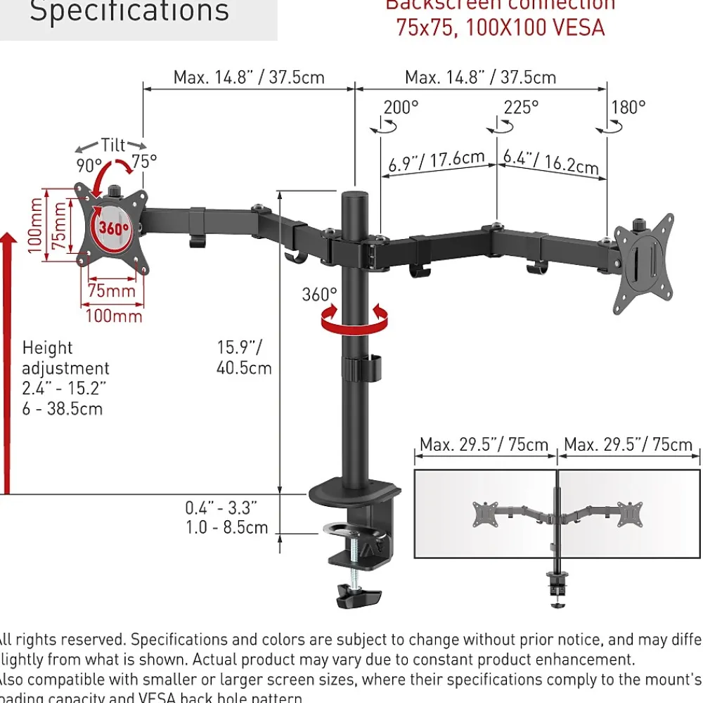 Outlet Barkan Adjustable Dual Arms, Up to 32" Monitor, Black (M142T)