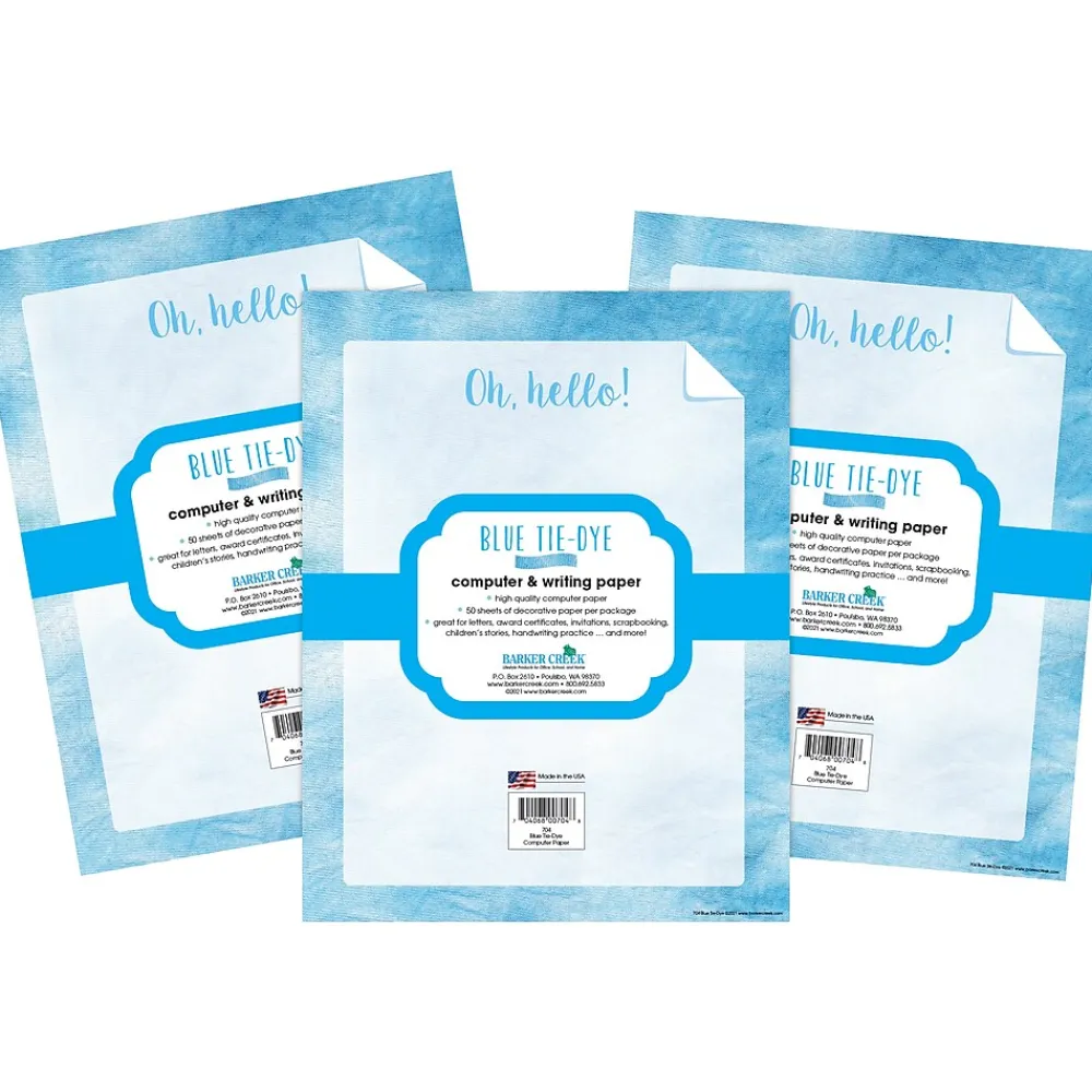 Classroom Paper*Barker Creek 8.5" x 11" Tie-Dye Blue Computer Paper Pack, 150 Sheets/Set (4341)