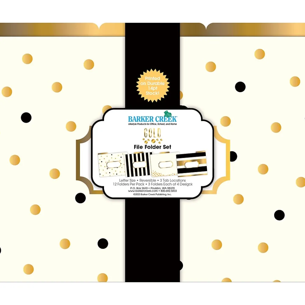 File Folders|Barker Creek File Folder Set, 1/3-Cut Tab, Letter Size, Gold, 12/Pack (2001)