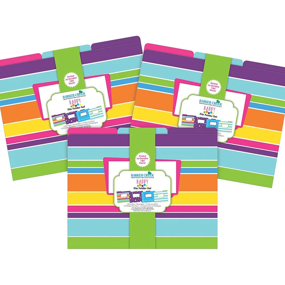 File Folders|Barker Creek File Folder Set, 1/3-Cut Tab, Letter Size, Multicolored, 36/Set (4377)