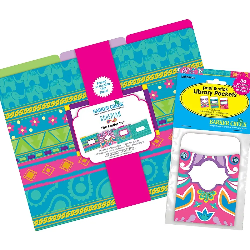 File Folders|Barker Creek Folder & Pocket Set, 1/3-Cut Tab, Letter Size, Bohemian, 42/Set (4410)