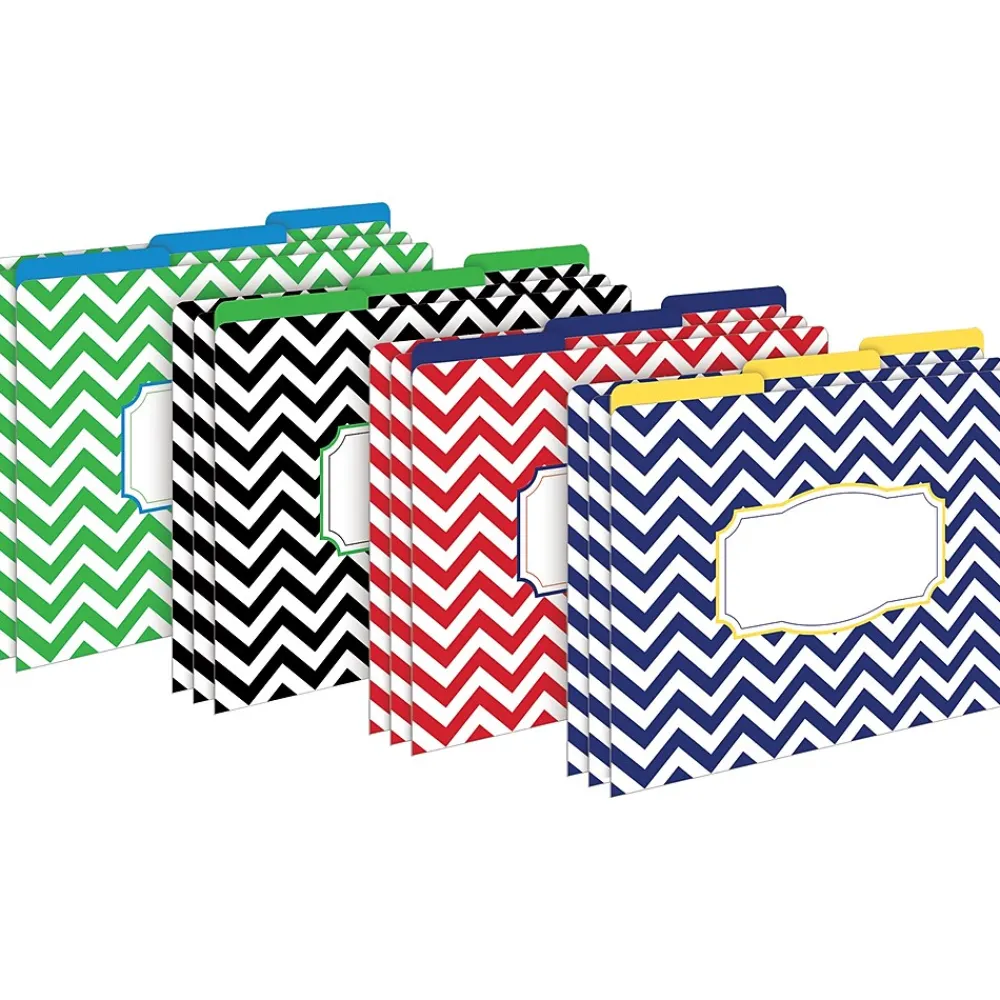 File Folders|Barker Creek Folder & Pocket Set, 1/3-Cut Tab, Letter Size, Chevron Nautical, 42/Set (4416)