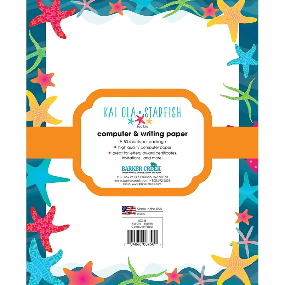 Classroom Paper*Barker Creek Kai Ola Starfish 8.5" x 11" Computer Paper, 50 Sheets/Pack (BC758)