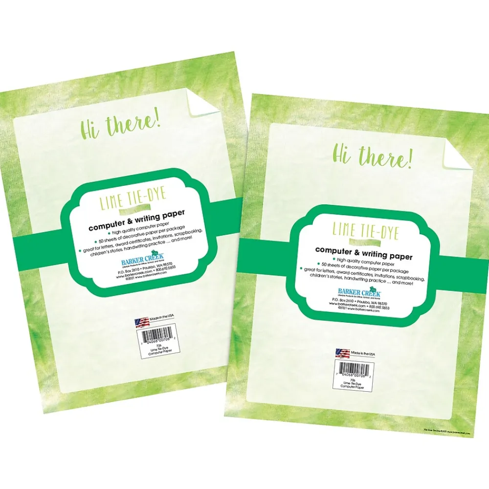 Classroom Paper*Barker Creek Lime Tie-Dye Computer Paper Pack, 100 Sheets/Set (4339)
