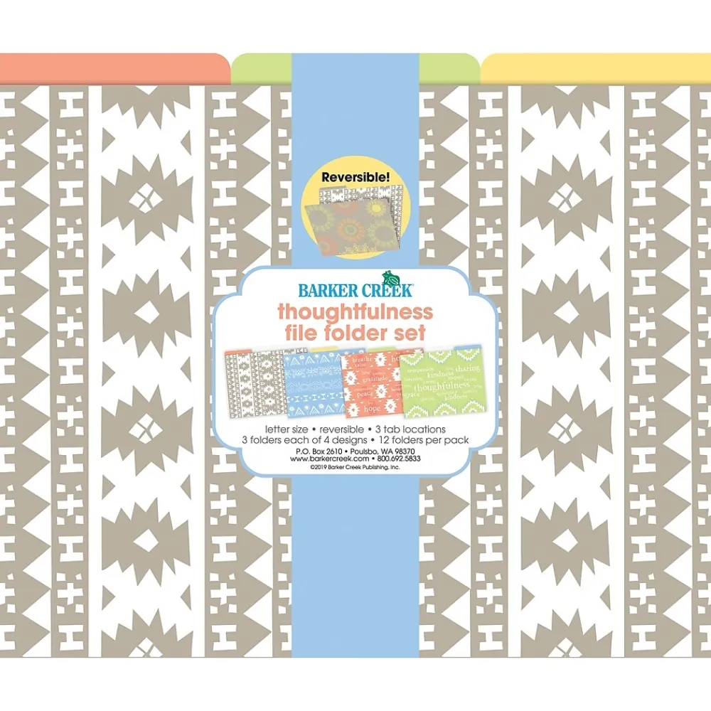 File Folders|Barker Creek Thoughtfulness File Folders, 3-Tab, Letter Size, Assorted, 12/Pack (BC1307)