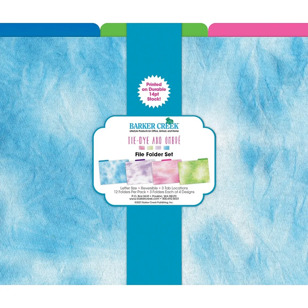 File Folders|Barker Creek Tie-Dye & Ombré File Folder, 1/3-Cut Tab, Letter Size, Assorted, 12/Pack (2014)