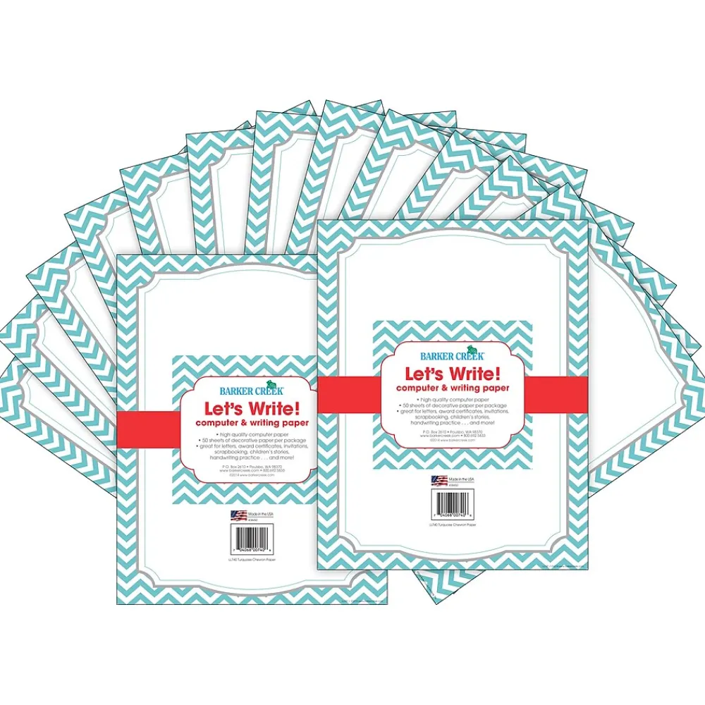 Classroom Paper*Barker Creek Turquoise Chevron Computer Paper, 100 Sheets/Set (BC3623)