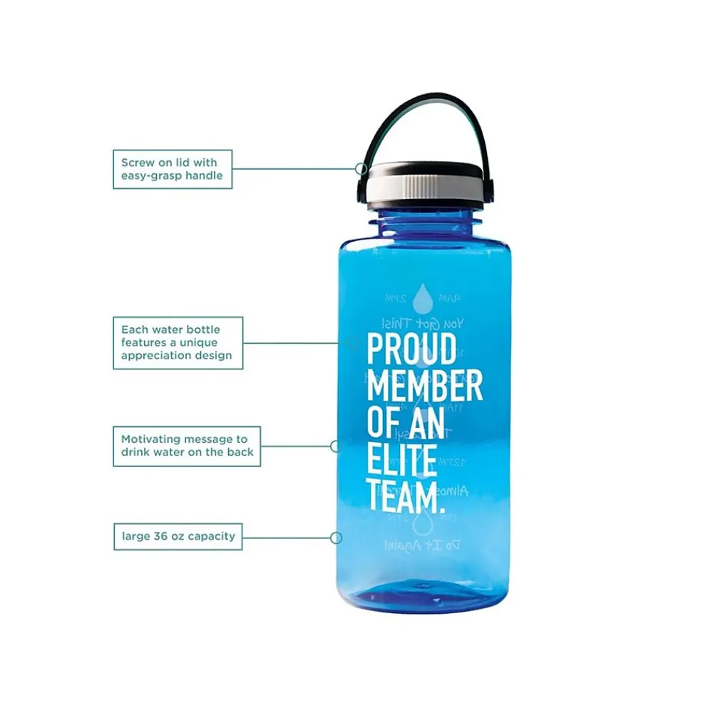 Baudville Drink it Up! "Proud Member" Plastic Water Bottle, 36 oz., Blue, 2/Pack (1396375P231)
