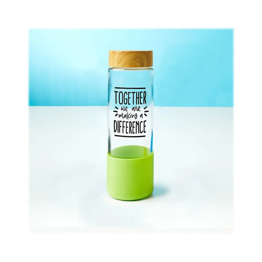 Baudville "Making a Difference" Glass Water Bottle, 22 oz., Green/Bamboo (139570331)