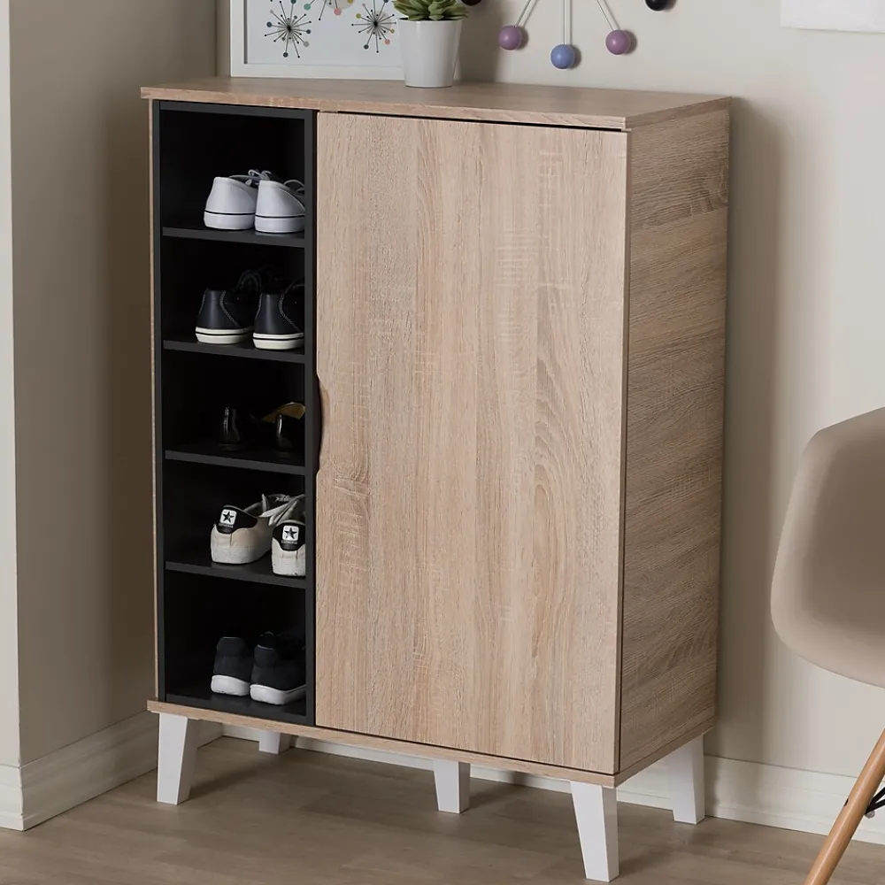Storage Cabinets*Baxton Studio Adelina 41" High 1-Door Shoe Cabinet, Light Brown (2633-7710-STPL)