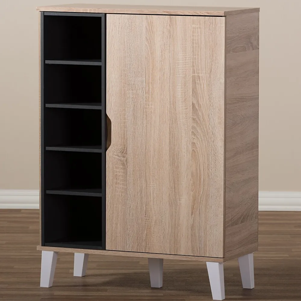 Storage Cabinets*Baxton Studio Adelina 41" High 1-Door Shoe Cabinet, Light Brown (2633-7710-STPL)
