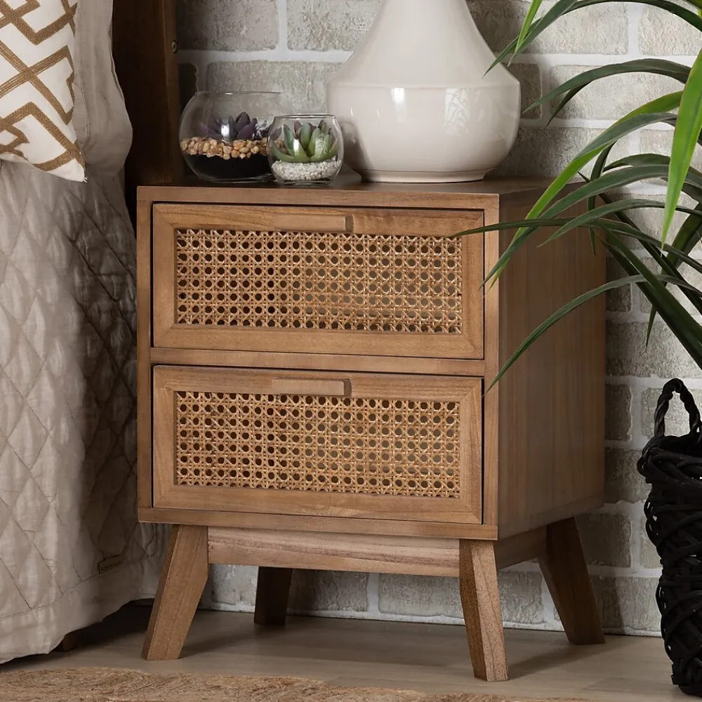 Storage Cabinets*Baxton Studio Baden 19.7" High 2-Drawer Nightstand, Natural Brown and Walnut Brown (201-12260-HiT)