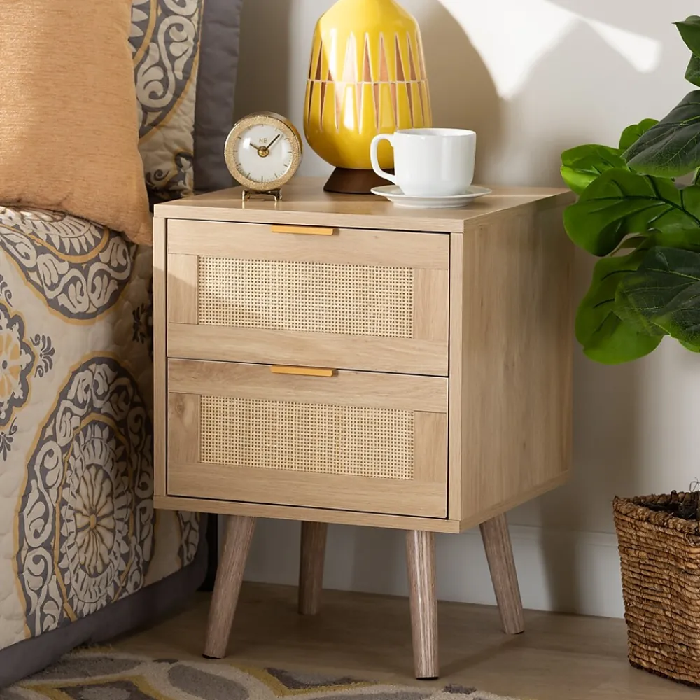 Storage Cabinets*Baxton Studio Baird 21.7" High 2-Drawer Nightstand, Oak Brown (176-11249-HiT)