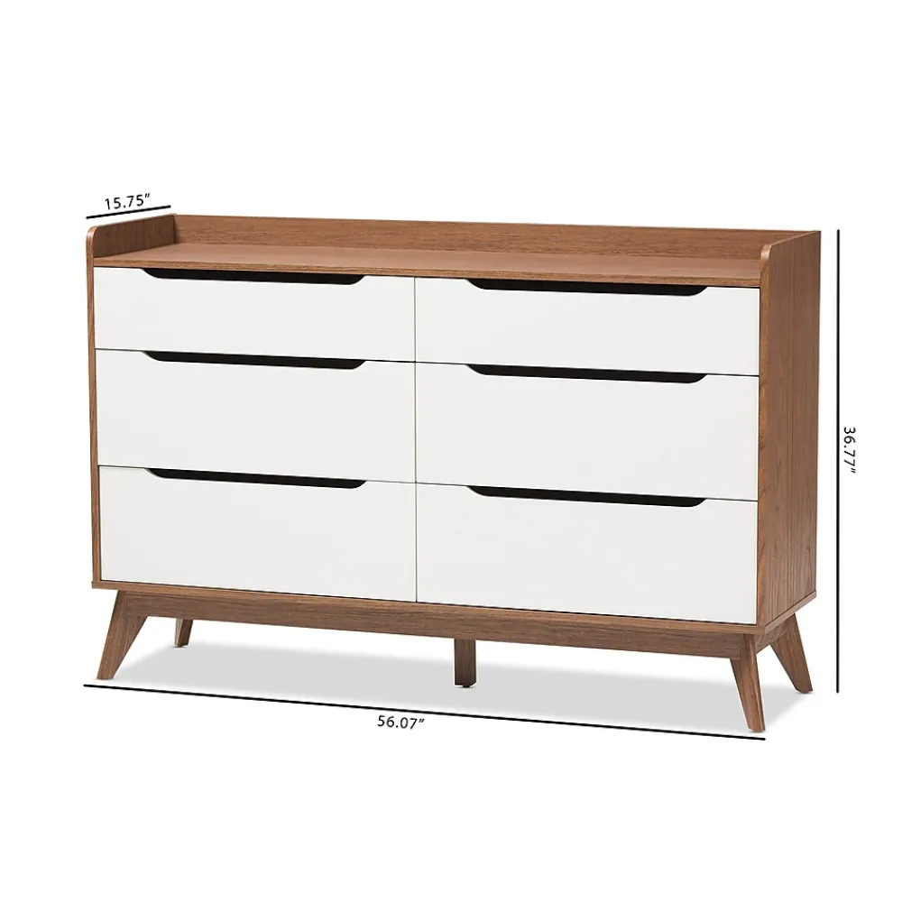 Storage Cabinets*Baxton Studio Brighton 37" High 6-Drawer Chest, White (2633-7496-STPL)