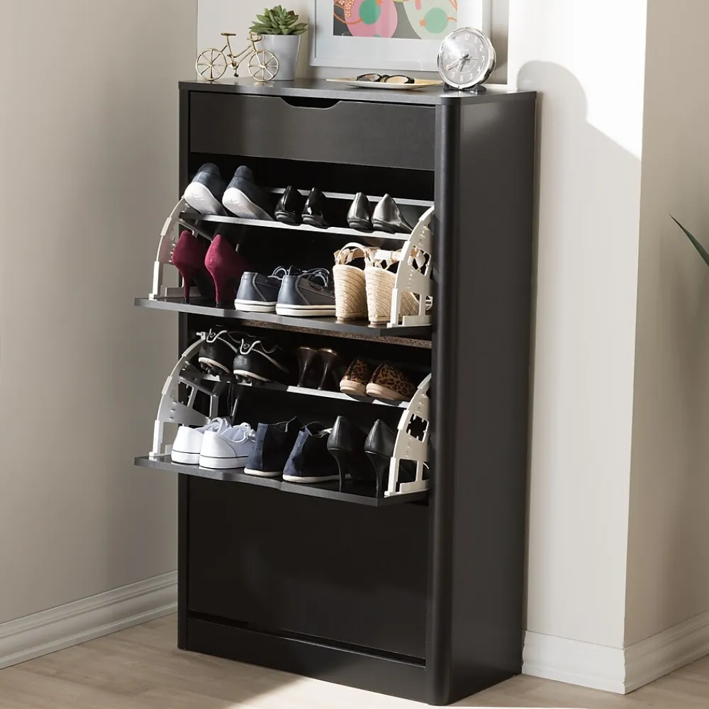 Storage Cabinets*Baxton Studio Cayla 47" High Shoe Cabinet, Black (2633-7712-STPL)