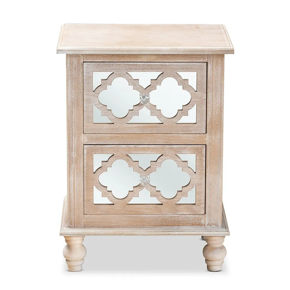 Storage Cabinets*Baxton Studio Celia 26.38" High 2-Drawer Nightstand, Natural and Mirror (162-10263-HiT)