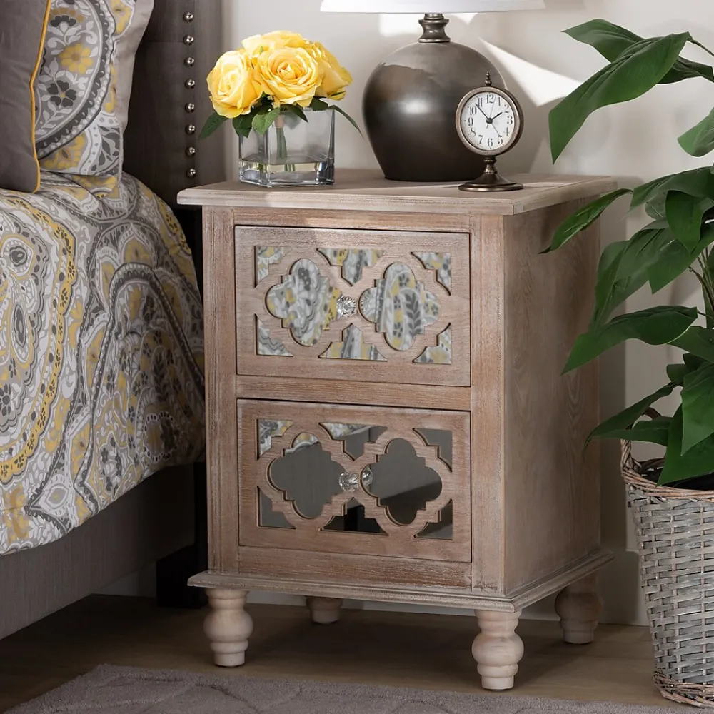 Storage Cabinets*Baxton Studio Celia 26.38" High 2-Drawer Nightstand, Natural and Mirror (162-10263-HiT)
