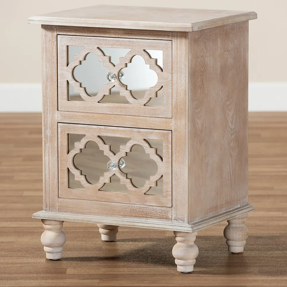 Storage Cabinets*Baxton Studio Celia 26.38" High 2-Drawer Nightstand, Natural and Mirror (162-10263-HiT)