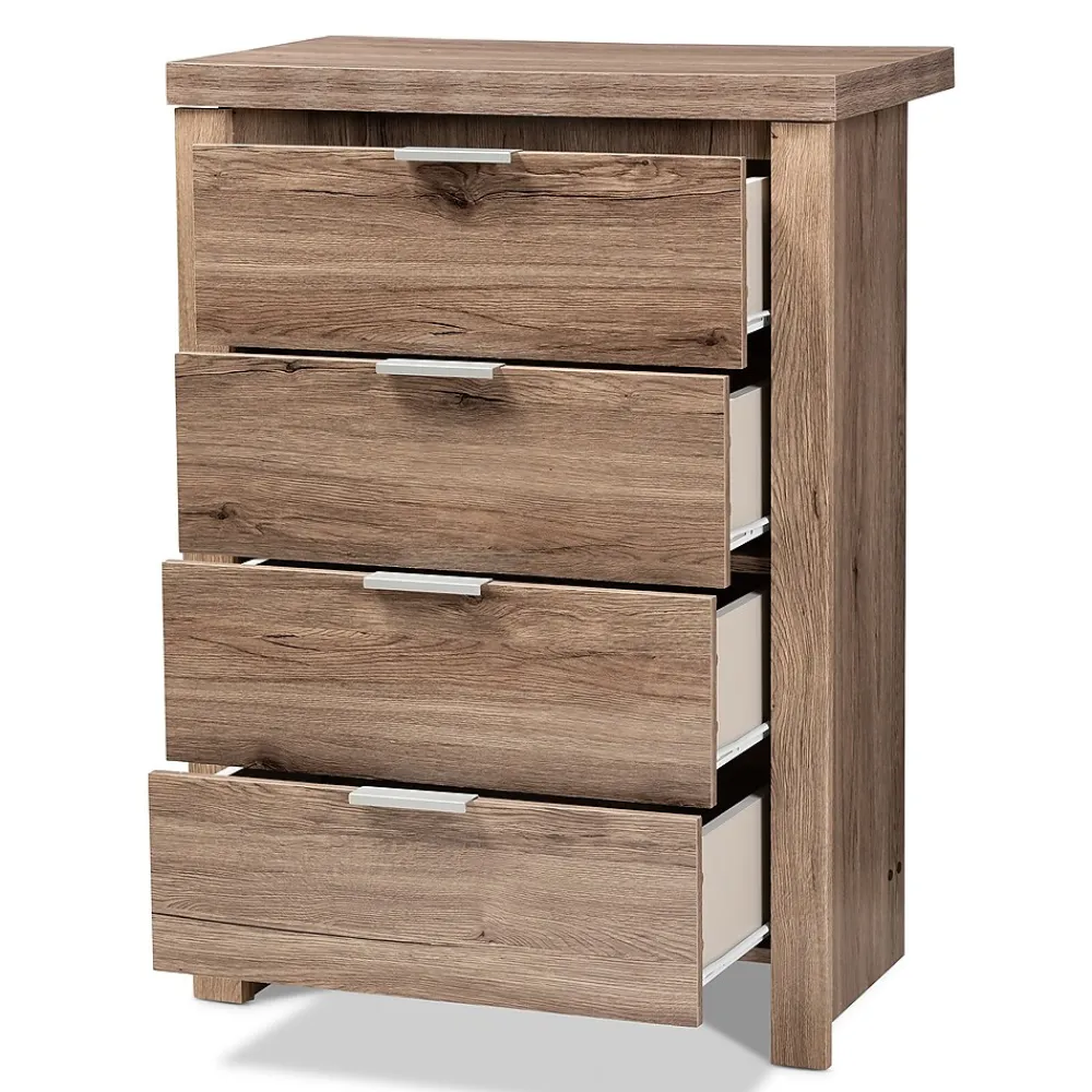 Storage Cabinets*Baxton Studio Laverne 38.19" High 4-Drawer Chest, Oak Brown (146-8296-HiT)