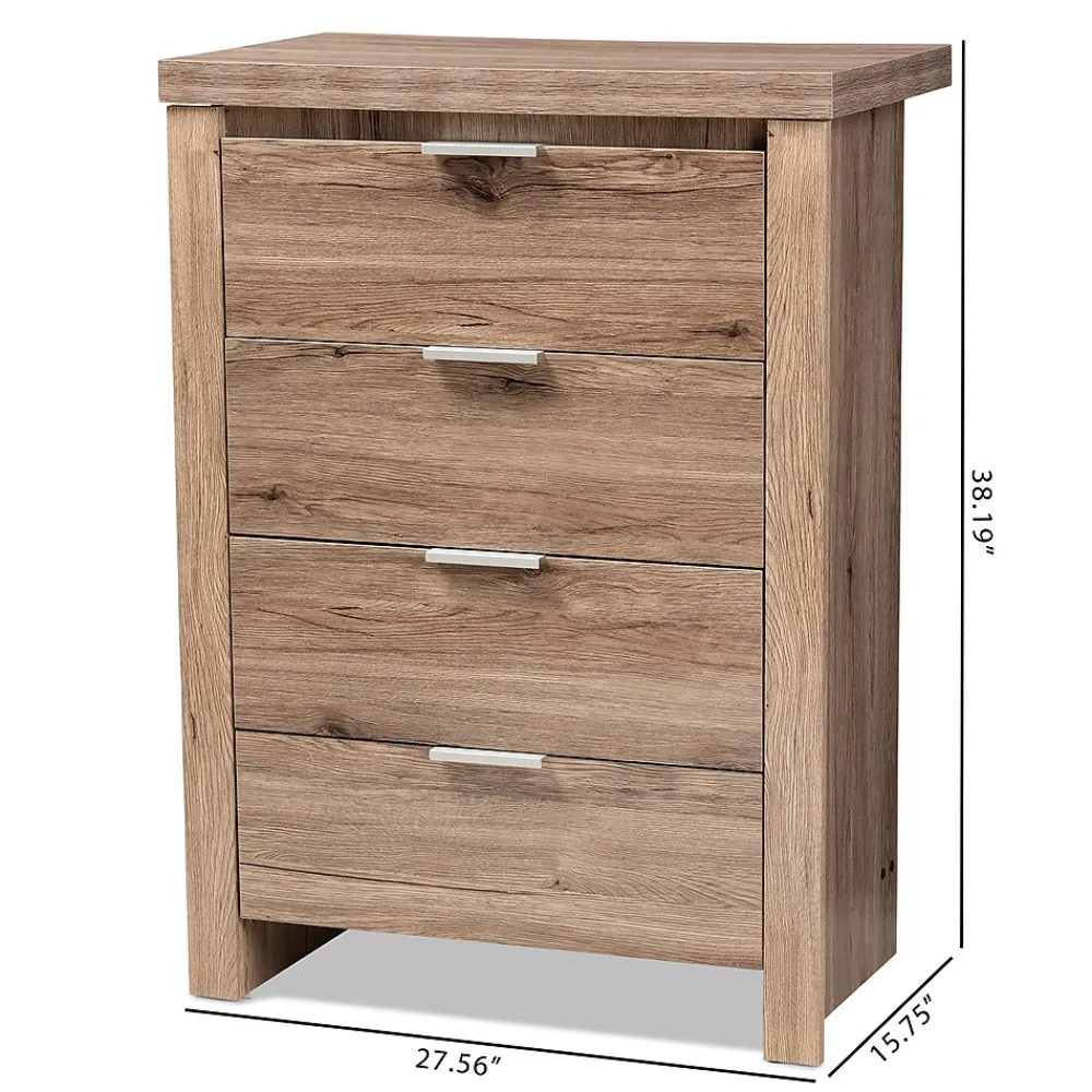 Storage Cabinets*Baxton Studio Laverne 38.19" High 4-Drawer Chest, Oak Brown (146-8296-HiT)
