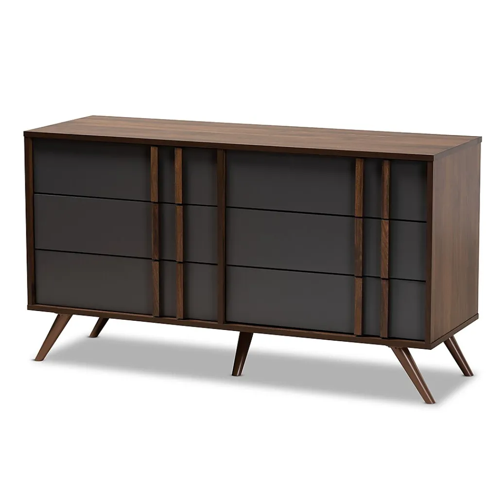 Storage Cabinets*Baxton Studio Naoki 25.6" High 6-Drawer Dresser, Grey and Walnut (168-10930-HiT)