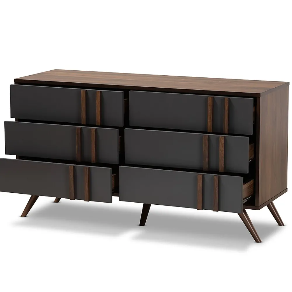 Storage Cabinets*Baxton Studio Naoki 25.6" High 6-Drawer Dresser, Grey and Walnut (168-10930-HiT)
