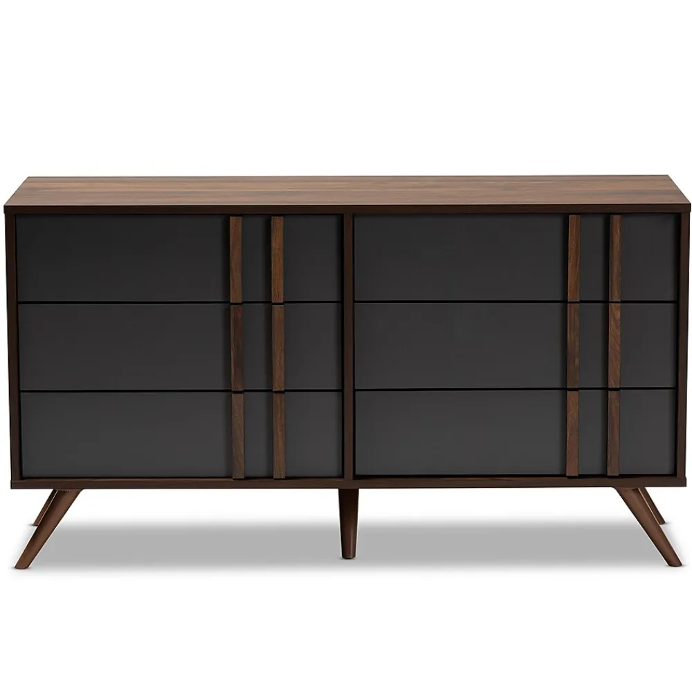 Storage Cabinets*Baxton Studio Naoki 25.6" High 6-Drawer Dresser, Grey and Walnut (168-10930-HiT)