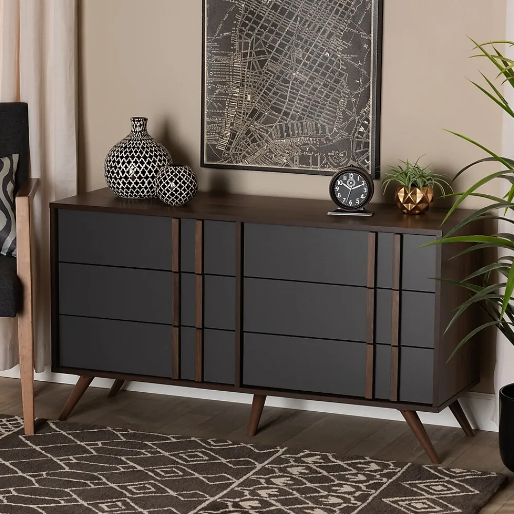 Storage Cabinets*Baxton Studio Naoki 25.6" High 6-Drawer Dresser, Grey and Walnut (168-10930-HiT)