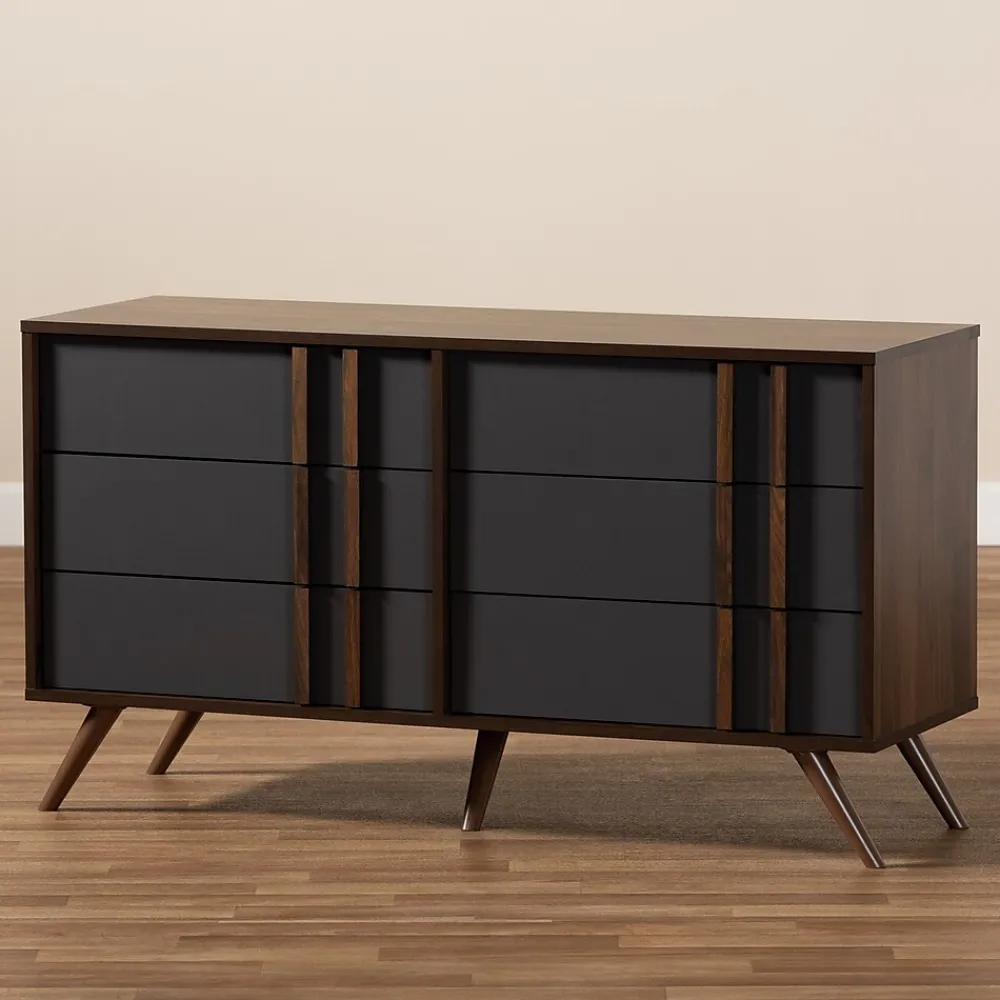 Storage Cabinets*Baxton Studio Naoki 25.6" High 6-Drawer Dresser, Grey and Walnut (168-10930-HiT)