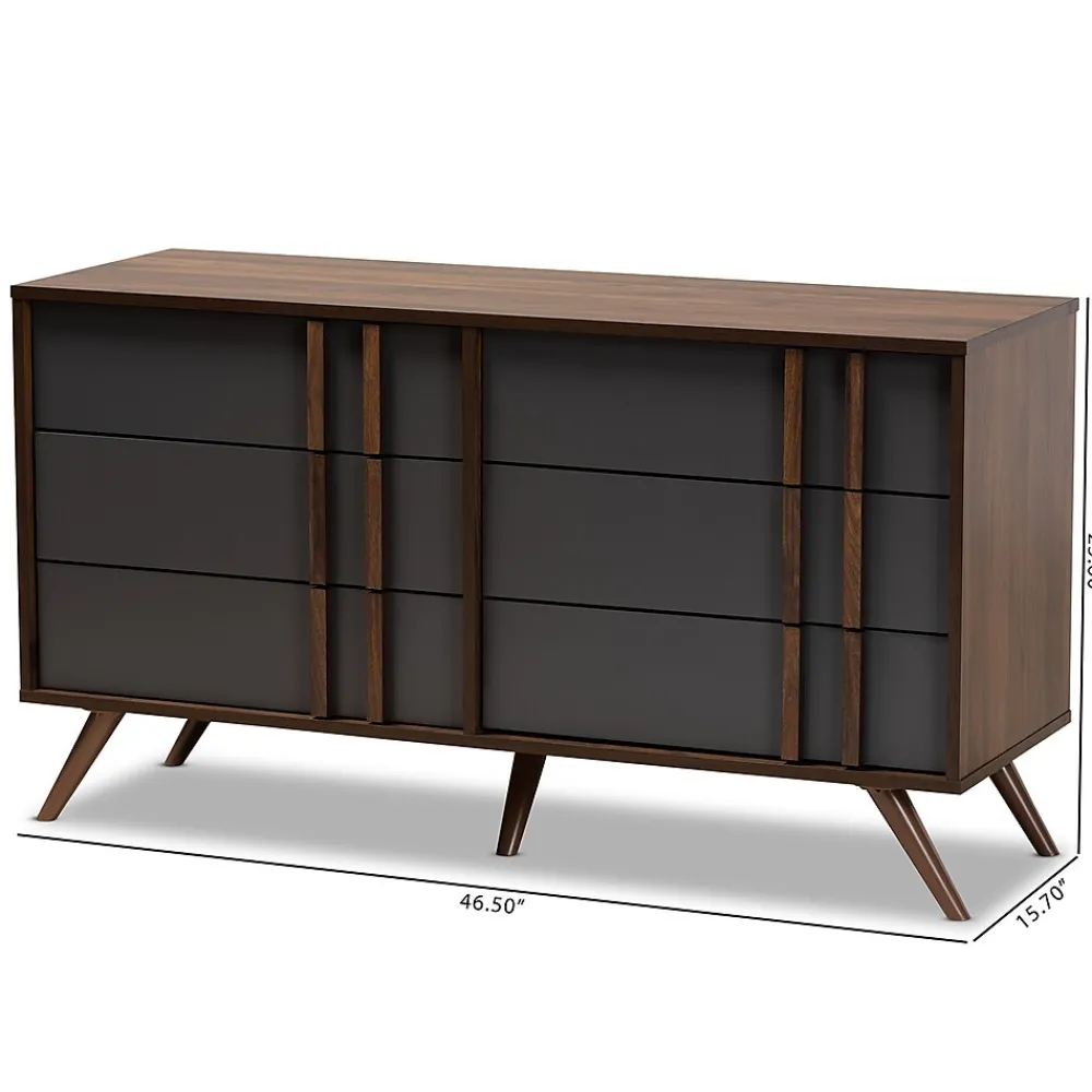 Storage Cabinets*Baxton Studio Naoki 25.6" High 6-Drawer Dresser, Grey and Walnut (168-10930-HiT)