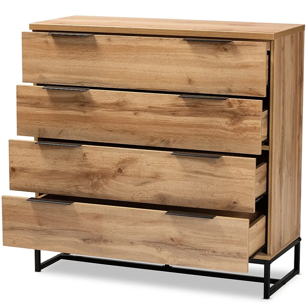 Storage Cabinets*Baxton Studio Reid 38.98" High 4-Drawer Dresser, Oak and Black (162-10296-HiT)
