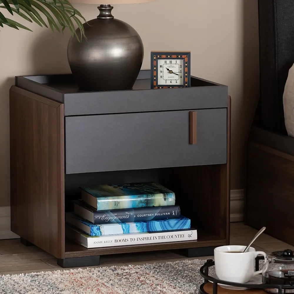 Storage Cabinets*Baxton Studio Rikke 17.8" High 1-Shelf Nightstand, Gray and Walnut (152-9147-HiT)
